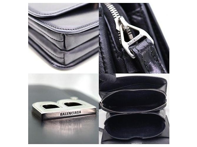 Balenciaga Picca borsa a tracolla in pelle di vitello nera con logo argento - vista 8