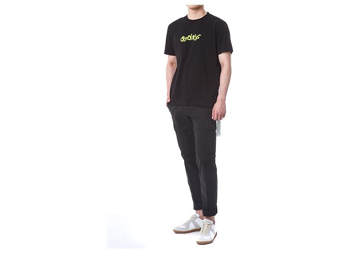 Off White T-Shirt mit Neon-Velours-Schriftzug - Ansicht 10