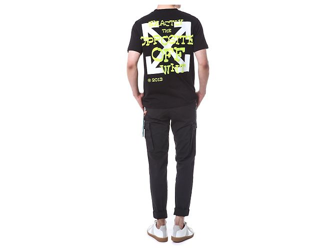 Off White T-Shirt mit Neon-Velours-Schriftzug - Ansicht 12
