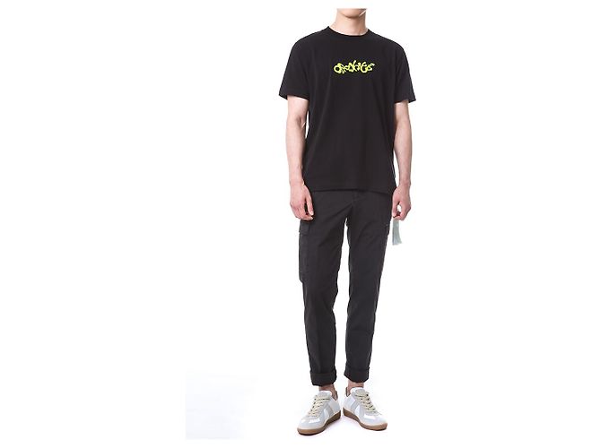 Off White T-Shirt mit Neon-Velours-Schriftzug - Ansicht 18