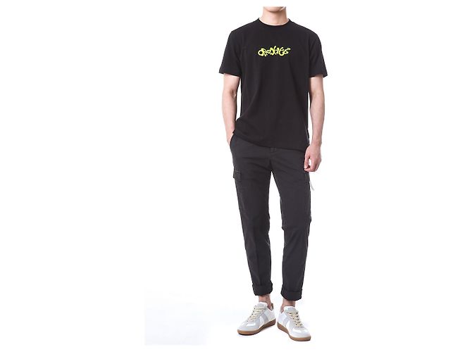 Off White T-Shirt mit Neon-Velours-Schriftzug - Ansicht 2