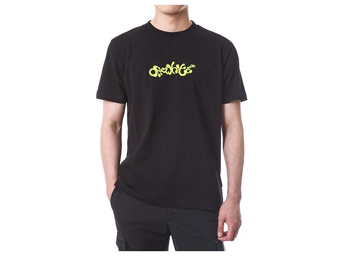 Off White T-Shirt mit Neon-Velours-Schriftzug - Ansicht 3