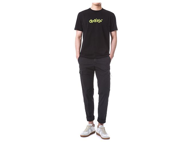 Off White T-Shirt mit Neon-Velours-Schriftzug - Ansicht 4