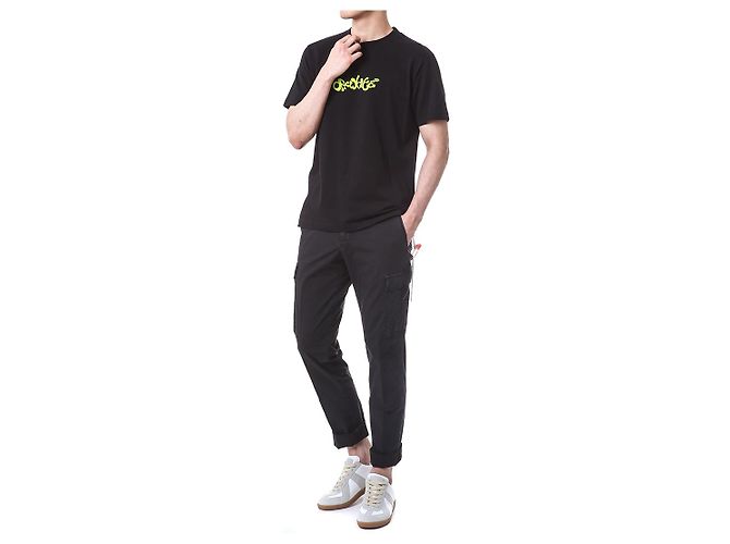 Off White T-Shirt mit Neon-Velours-Schriftzug - Ansicht 7