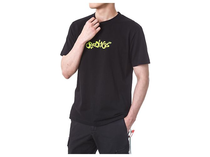 Off White T-Shirt mit Neon-Velours-Schriftzug - Ansicht 8