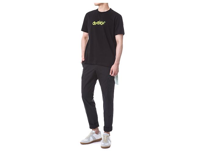 Off White T-Shirt mit Neon-Velours-Schriftzug - Ansicht 9