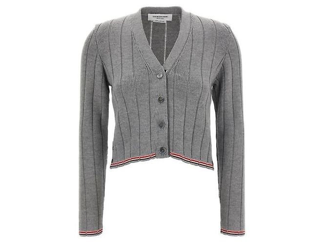 Thom Browne Merinowolle V-Ausschnitt Cardigan Grau - Ansicht 6
