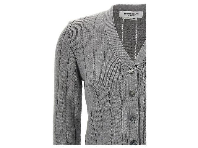 Thom Browne Merinowolle V-Ausschnitt Cardigan Grau - Ansicht 8
