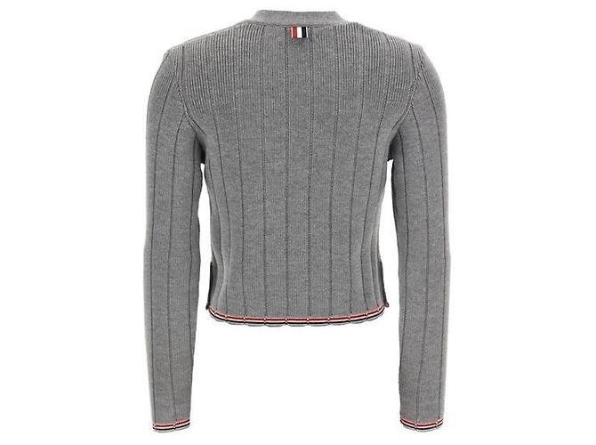 Thom Browne Merinowolle V-Ausschnitt Cardigan Grau - Ansicht 9