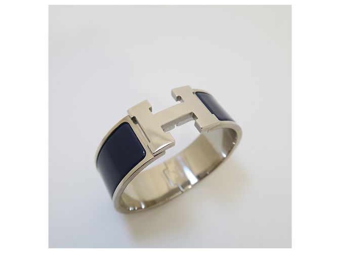 Hermès Bracciale Click Clack Navy con Logo Argento - vista 2