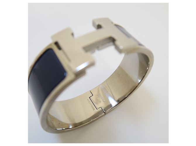 Hermès Bracciale Click Clack Navy con Logo Argento - vista 3