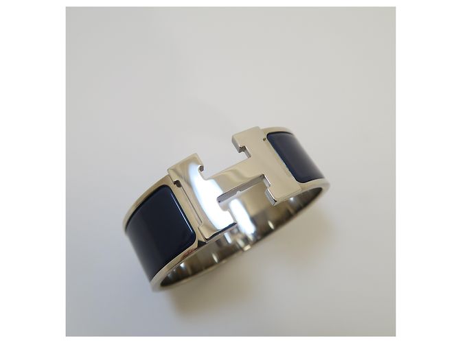 Hermès Bracciale Click Clack Navy con Logo Argento - vista 4