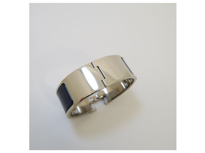 Hermès Bracciale Click Clack Navy con Logo Argento - vista 6