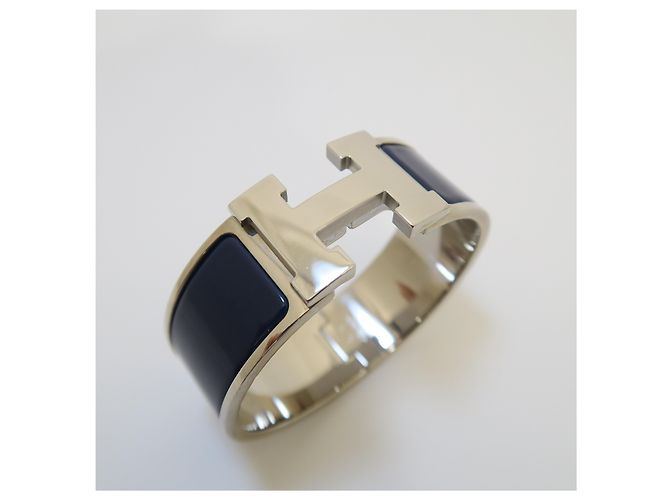 Hermès Bracciale Click Clack Navy con Logo Argento - vista 7