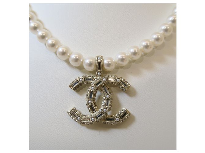 Chanel Collana Choker in Perle e Cristalli Gold Ivory - vista 2