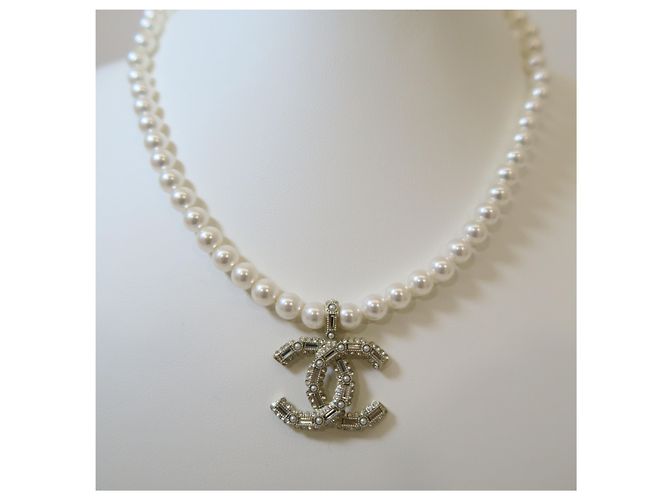 Chanel Collana Choker in Perle e Cristalli Gold Ivory - vista 6