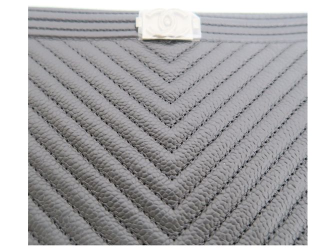 Chanel Clutch New Medium Chevron Nera Logo Argento - vista 6