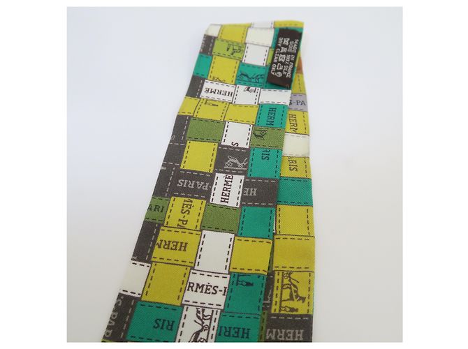 Hermès Twilly in seta verde multi logo - vista 5