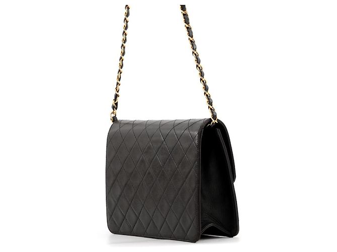 Borsa a tracolla con catena Chanel in pelle d'agnello nera - vista 2
