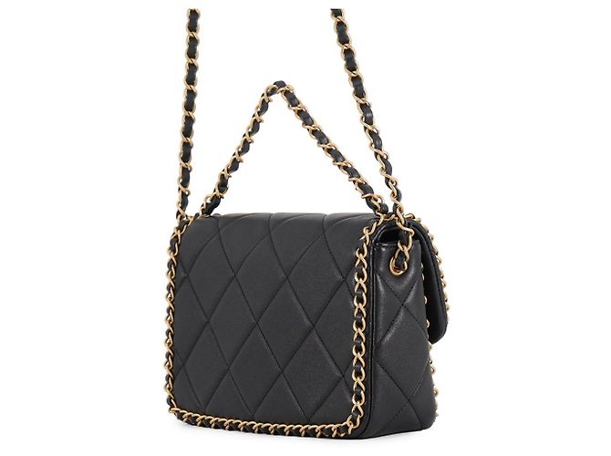 Borsa a tracolla con catena Chanel in pelle d'agnello nera - vista 2