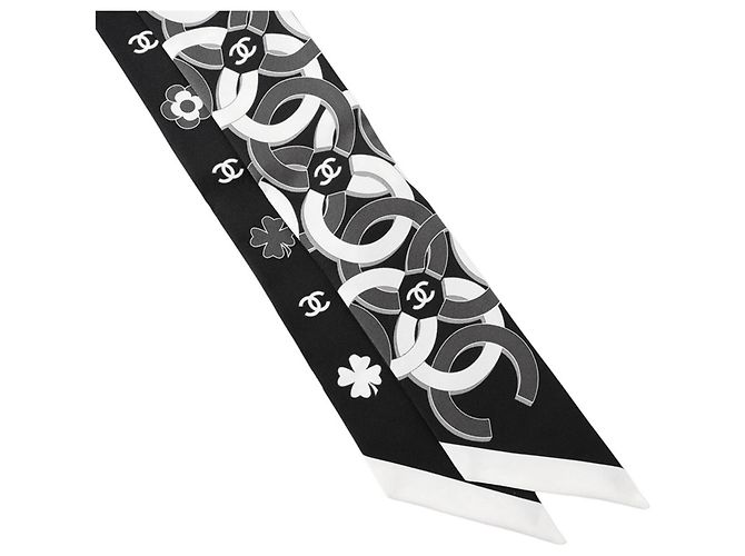 Foulard bandeau in seta Chanel bianco e nero camelia - vista 4