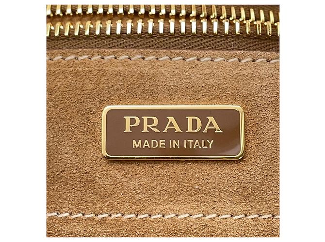 Borsa Tote Prada in camoscio beige - vista 12