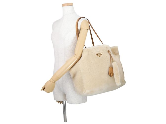 Borsa Tote Prada in camoscio beige - vista 4