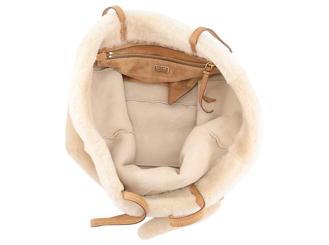Borsa Tote Prada in camoscio beige - vista 5