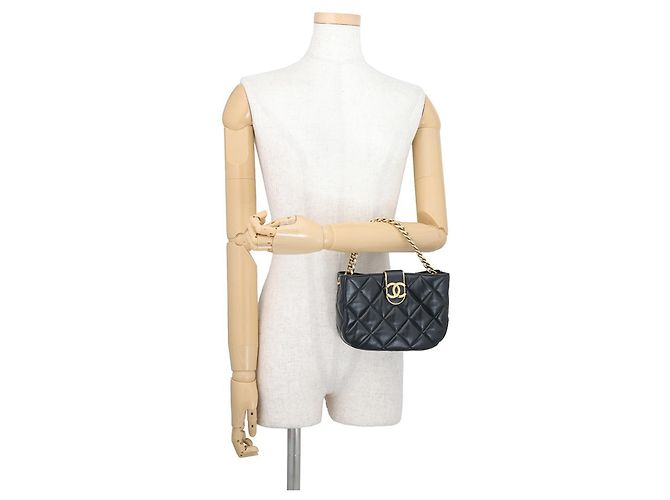 Borsa a tracolla con catena Chanel in lambskin nero - vista 4