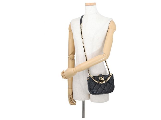 Borsa a tracolla con catena Chanel in lambskin nero - vista 5