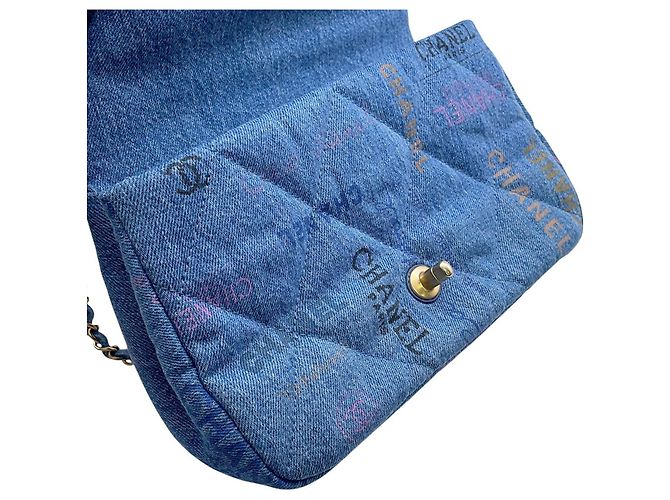 Borsa a spalla Chanel Matelassé Flap Small in denim - vista 7