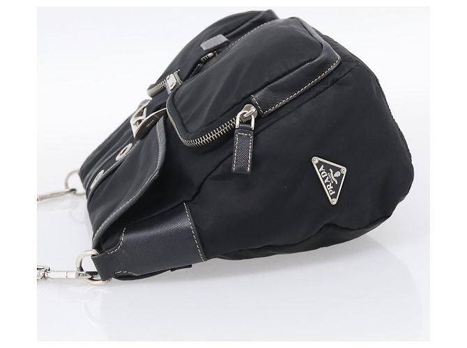 Double Prada Borsa a Tracolla Tessuto con Doppia Tasca Medium - vista 3