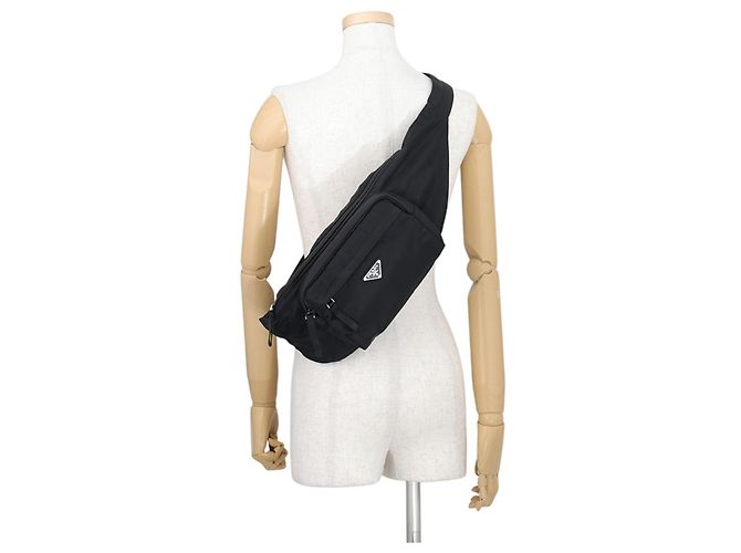 Borsa a tracolla Prada in nylon nero con triangolo - vista 5