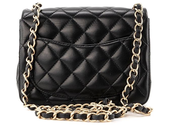 CHANEL - Borsa a tracolla Classique/Timeless Mini Square Chanel in pelle liscia nera - vista 5