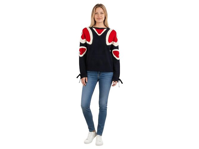 Stella Mc Cartney Stella McCartney Wollstrick-Pullover mit Herzmuster in Navyblau / Weiß / Rot - Ansicht 4