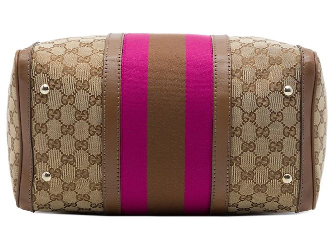 Borsa Boston Satchel Gucci Medium GG Canvas Web Joy Beige - vista 3