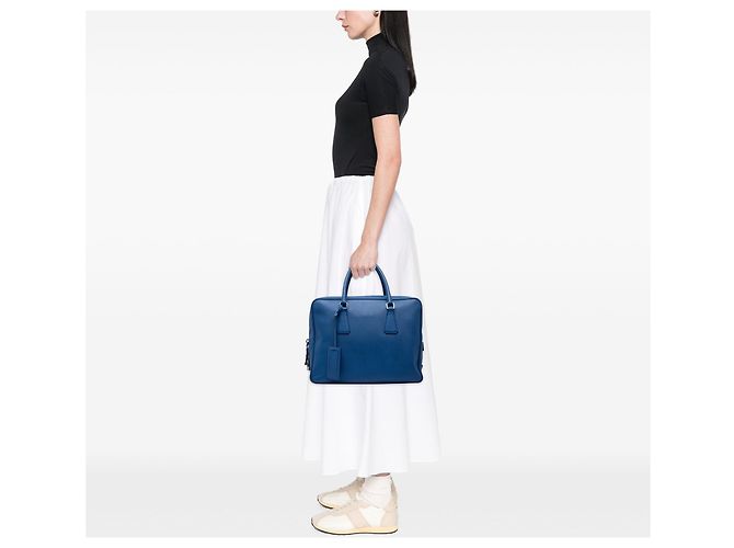 Borsa business Prada Saffiano blu - vista 6