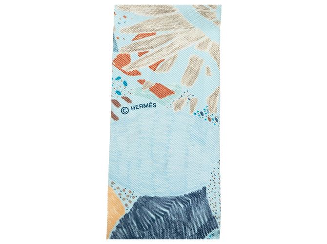 Twilly in seta Hermès Chacun Fait Son Nid Blu - vista 4