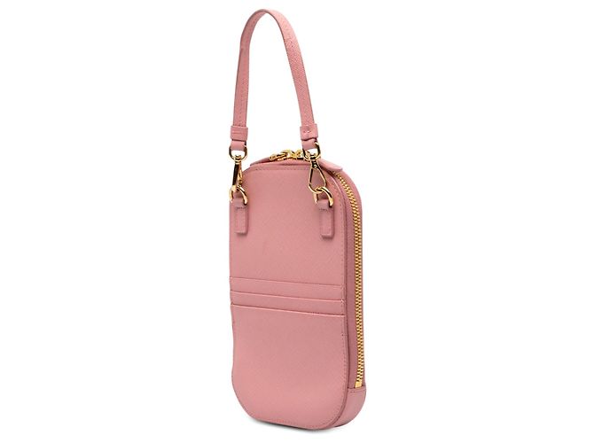 Borsetta per telefono Prada Lux in Saffiano rosa decorata - vista 2