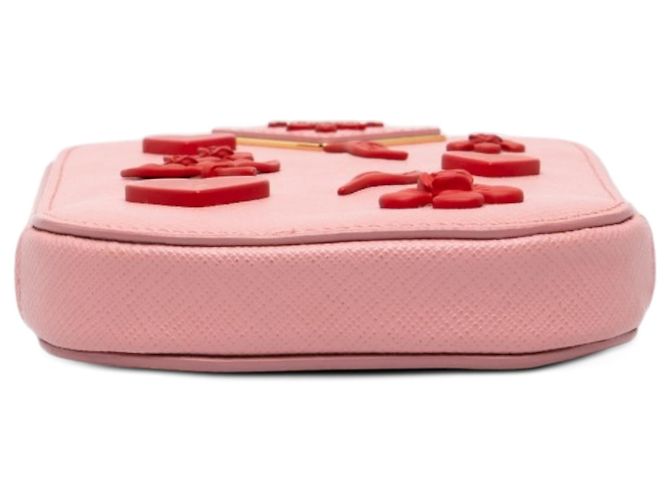 Borsetta per telefono Prada Lux in Saffiano rosa decorata - vista 3