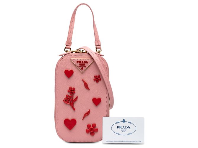Borsetta per telefono Prada Lux in Saffiano rosa decorata - vista 7