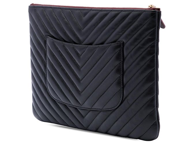 Clutch Chanel Medium CC Chevron Lambskin O Case Nera - vista 2