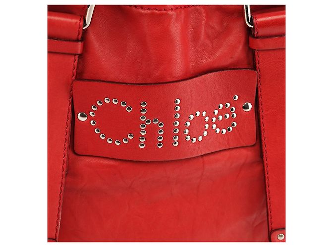 Chloé Borsa Tote Patsy in pelle rossa borchiata con logo - vista 5