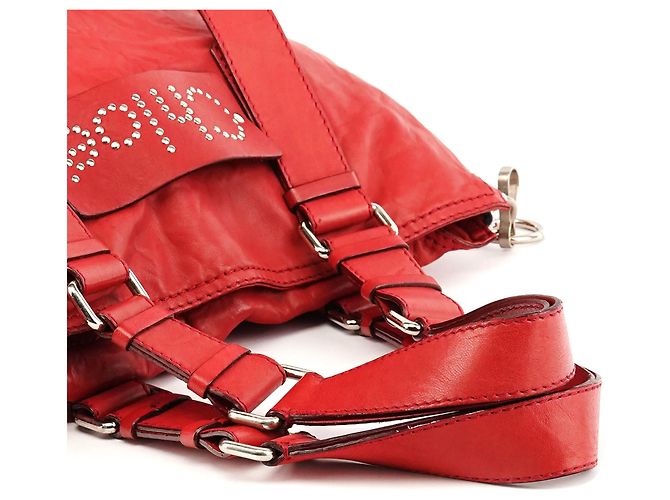 Chloé Borsa Tote Patsy in pelle rossa borchiata con logo - vista 9