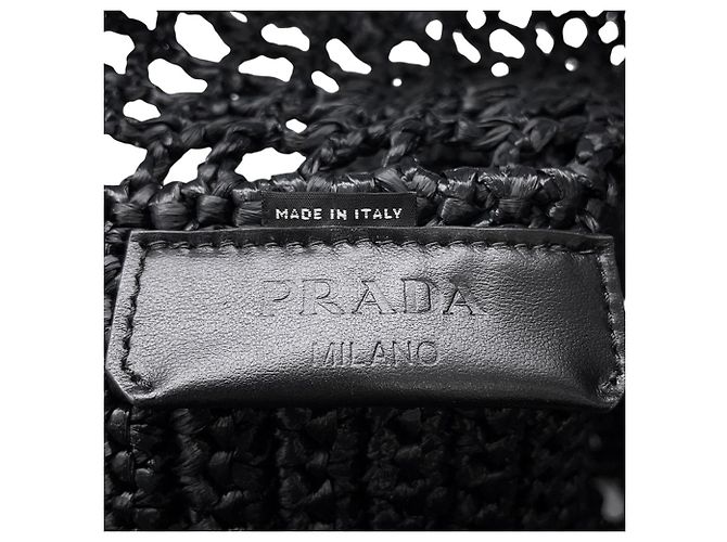 Borsa in rafia Prada bianca e nera - vista 9