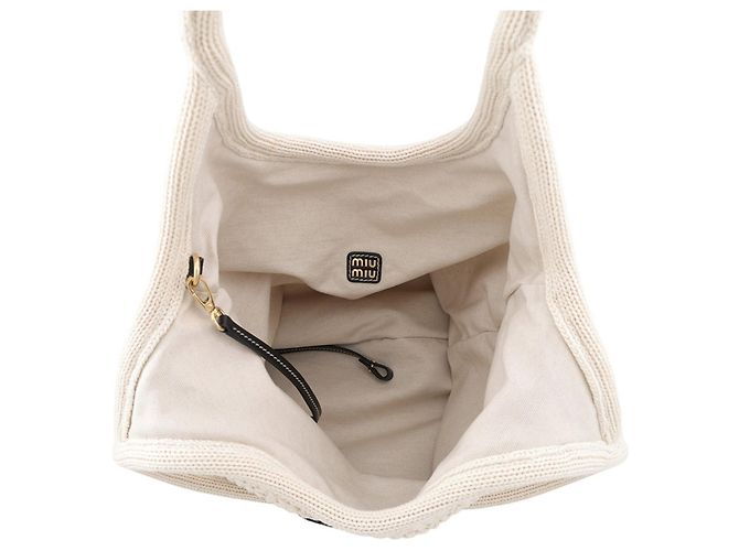 Borsa Tote Miu Miu in cotone avorio - vista 5