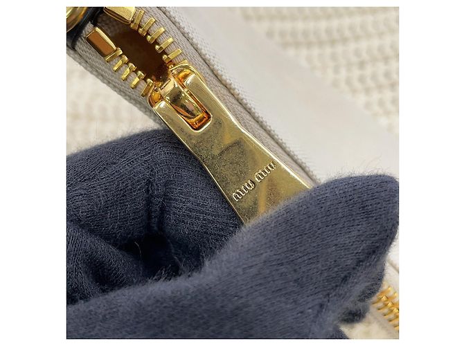 Borsa Tote Miu Miu in cotone avorio - vista 8