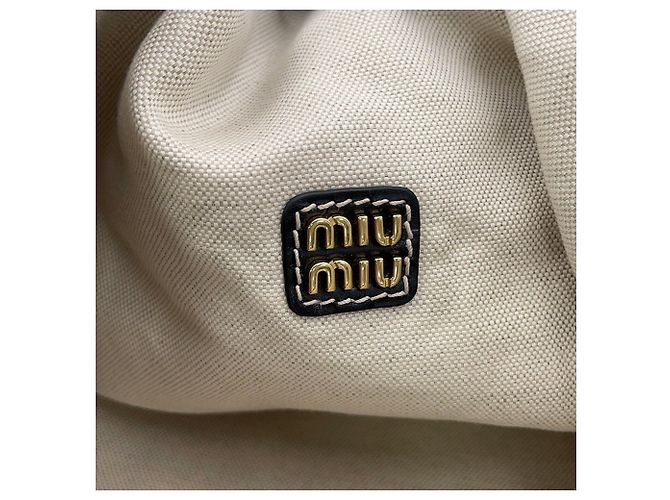 Borsa Tote Miu Miu in cotone avorio - vista 9