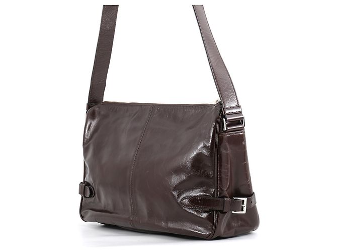 Borsa a tracolla Prada in pelle marrone scuro - vista 2