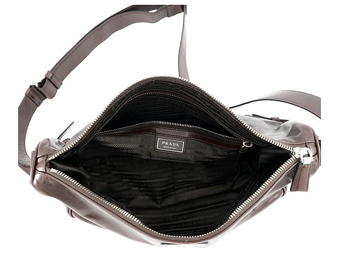 Borsa a tracolla Prada in pelle marrone scuro - vista 5